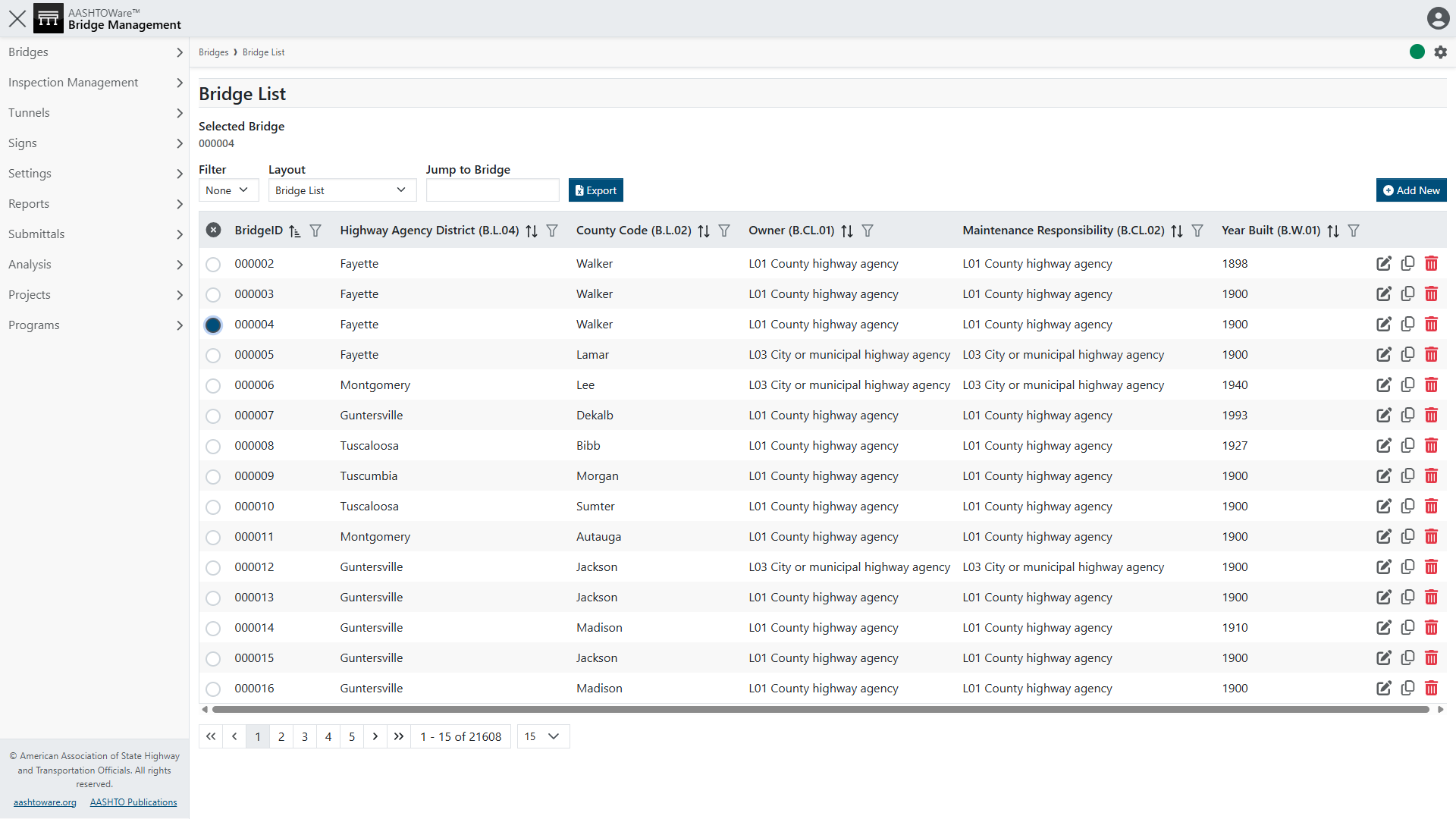 AASHTOWare BrM 7.1 dashboard